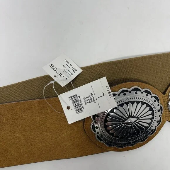 Chicos 3 Brown Genuine Leather Concho Belt Stretch Women's Western - Picture 6 of 7